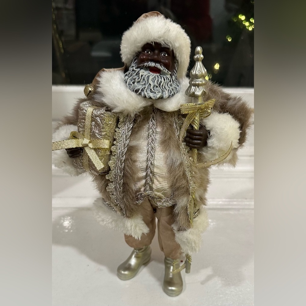 10.5” Elegant Gold and Cream Santa Figurine